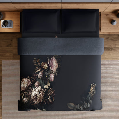 Elegance Noir 100% Cotton Double Quilt, 210TC, Floral, Dark Blue