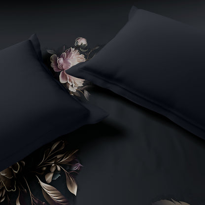 Elegance Noir 100% Cotton Double Quilt, 210TC, Floral, Dark Blue