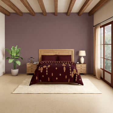 Rangana Digital 100% Cotton Double Quilt, 300 TC, Ornate, Dark Red