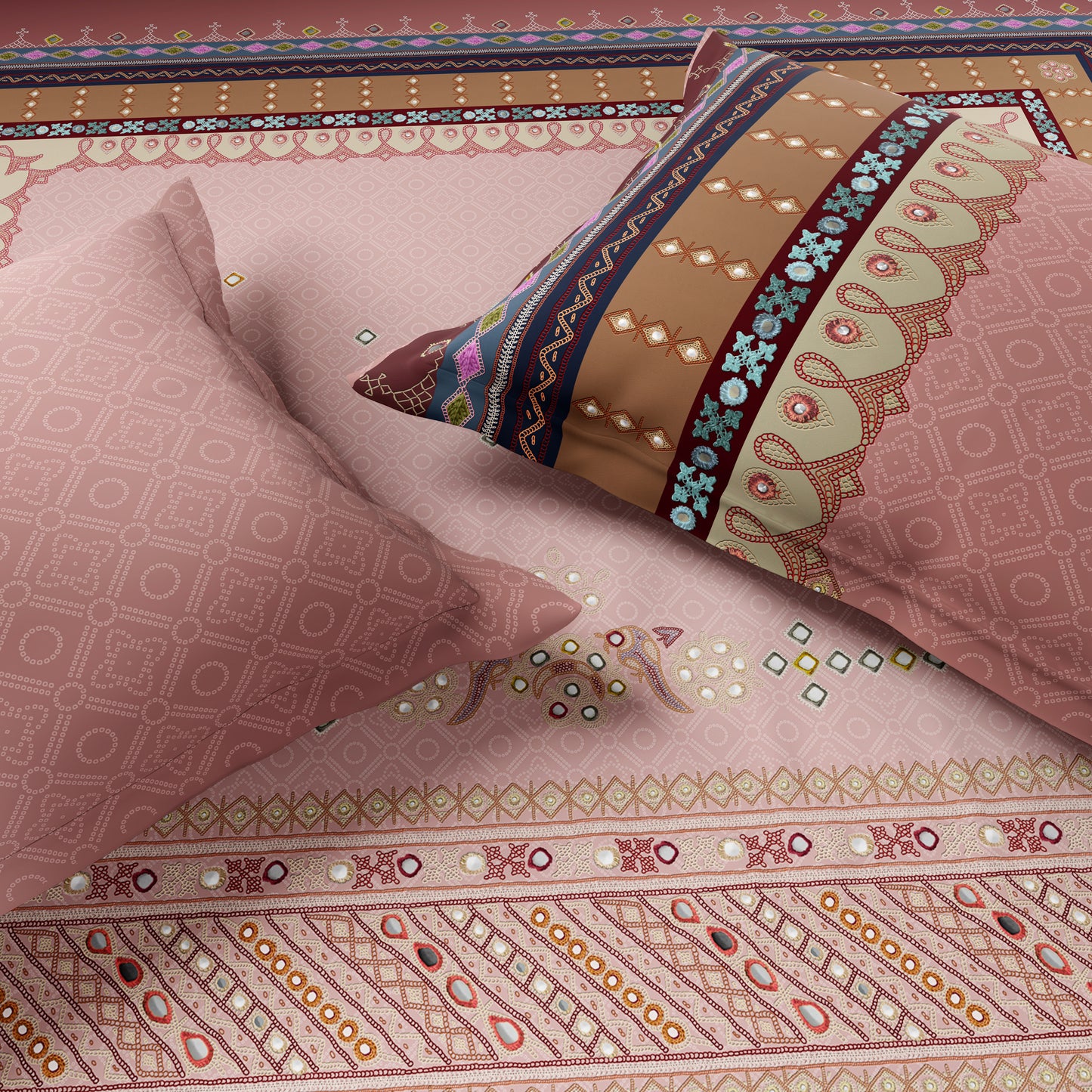 Rangana Shubha, 100% Cotton Large Bedsheet, 300 TC, Ornate, Heavenly Pink