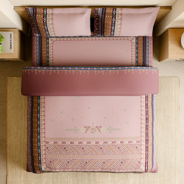 Shubha 100% Cotton Large Bedsheet, 300 TC, Ornate, Heavenly Pink