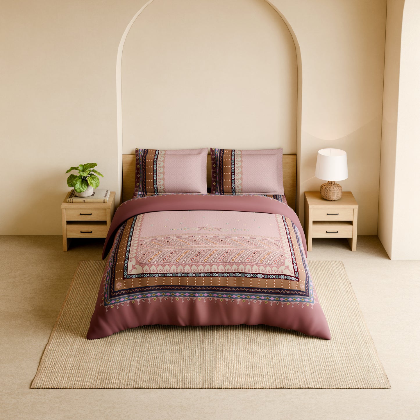 Rangana Shubha, 100% Cotton Large Bedsheet, 300 TC, Ornate, Heavenly Pink