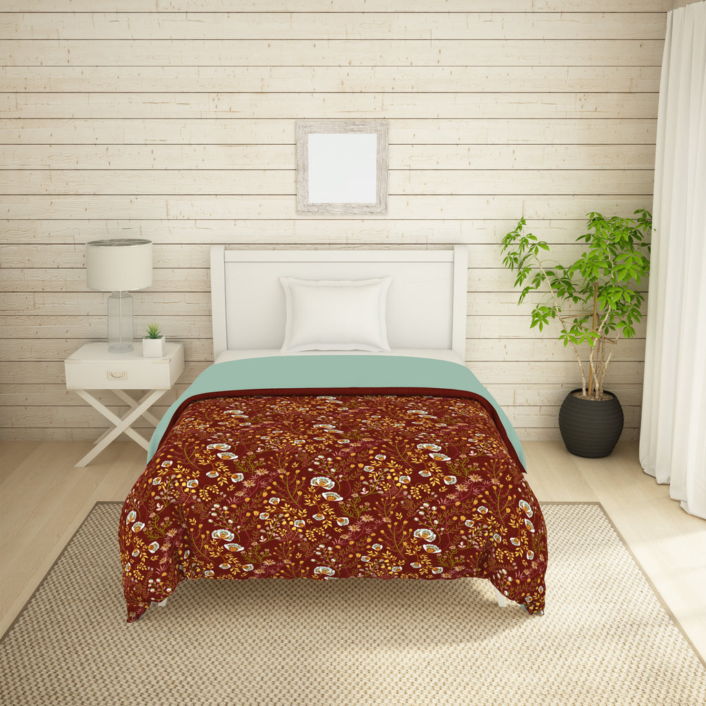 Floral Brown 100% Cotton Shell Single Quilt / AC Comforter - Bonica By Spaces