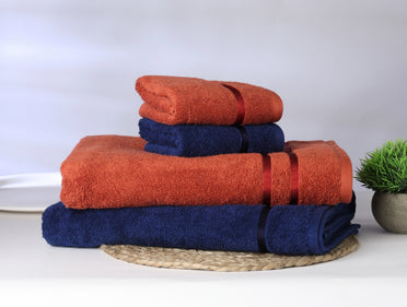 Navy Blue/Red 4 Piece 100% Cotton Towel Set - Atrium Eoss By Spaces