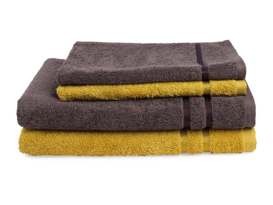 Mustard/Chocola 4 Piece 100% Cotton Towel Set - Atrium Eoss By Spaces