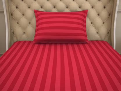 Stripe Red 100% Cotton Single Bedsheet - Skyrise By Spaces