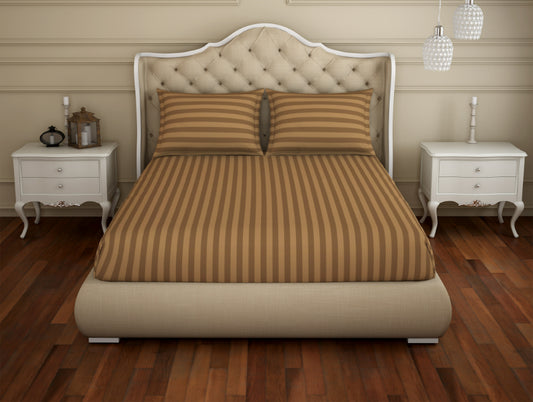 Stripe Brown 100% Cotton King Fitted Sheet - Skyrise By Spaces