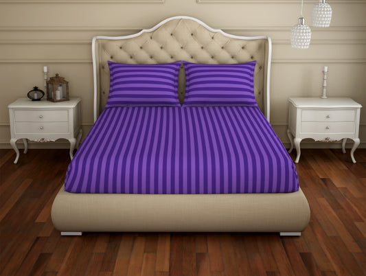 Stripe Violet - Purple 100% Cotton King Fitted Sheet - Skyrise By Spaces