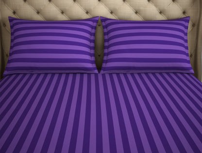 Stripe Violet - Purple 100% Cotton King Fitted Sheet - Skyrise By Spaces