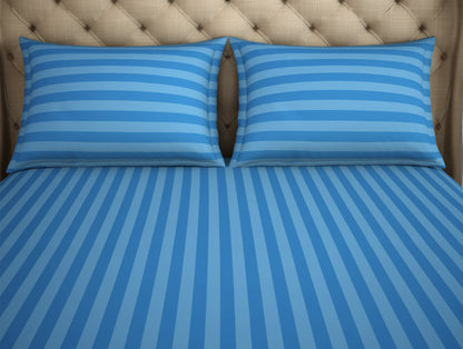 Stripe Sky Blue - Light Blue 100% Cotton King Fitted Sheet - Skyrise By Spaces