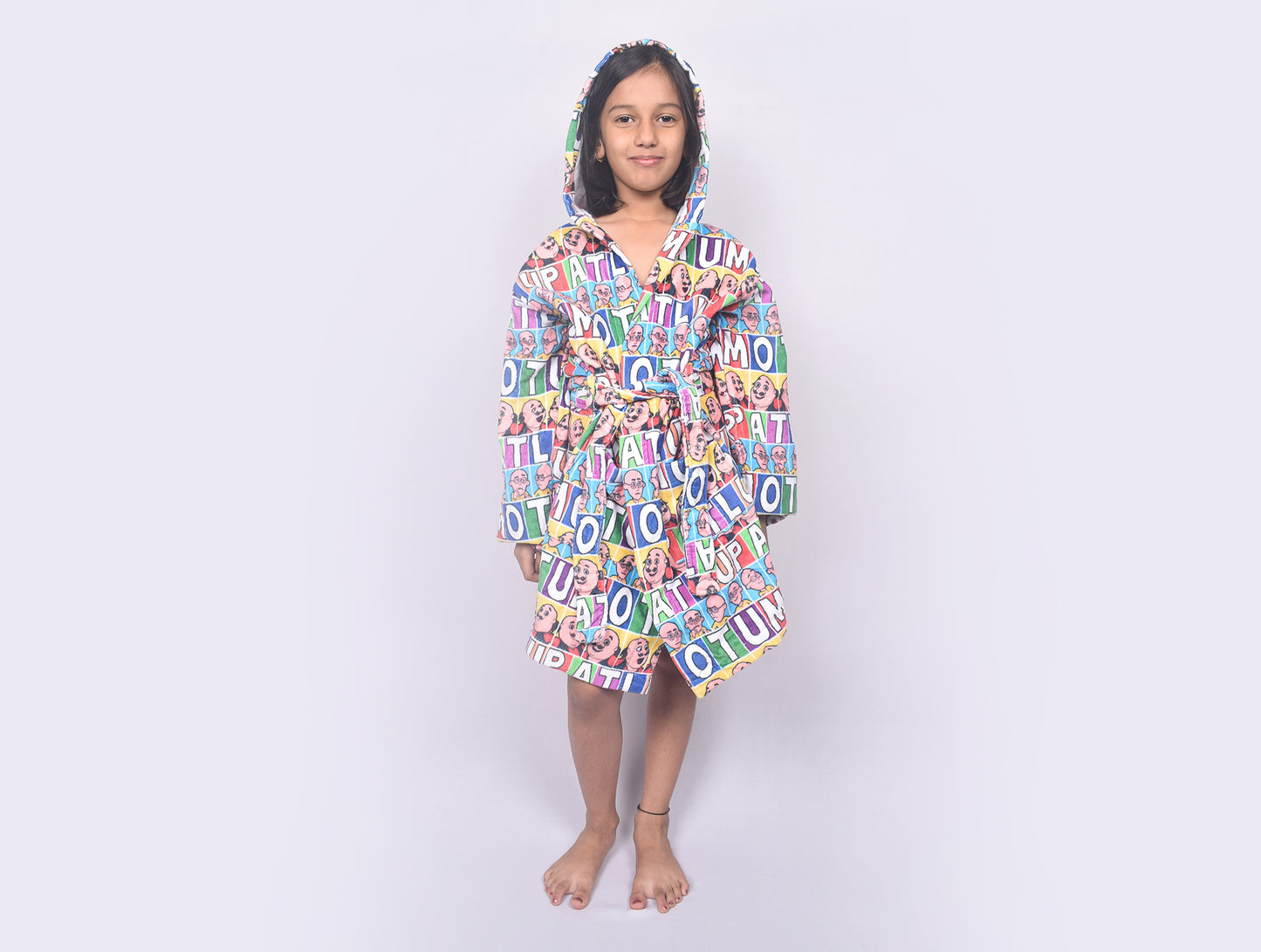 Viacom Motu Patlu Green 100% Cotton Small Bath Robe - By Spaces