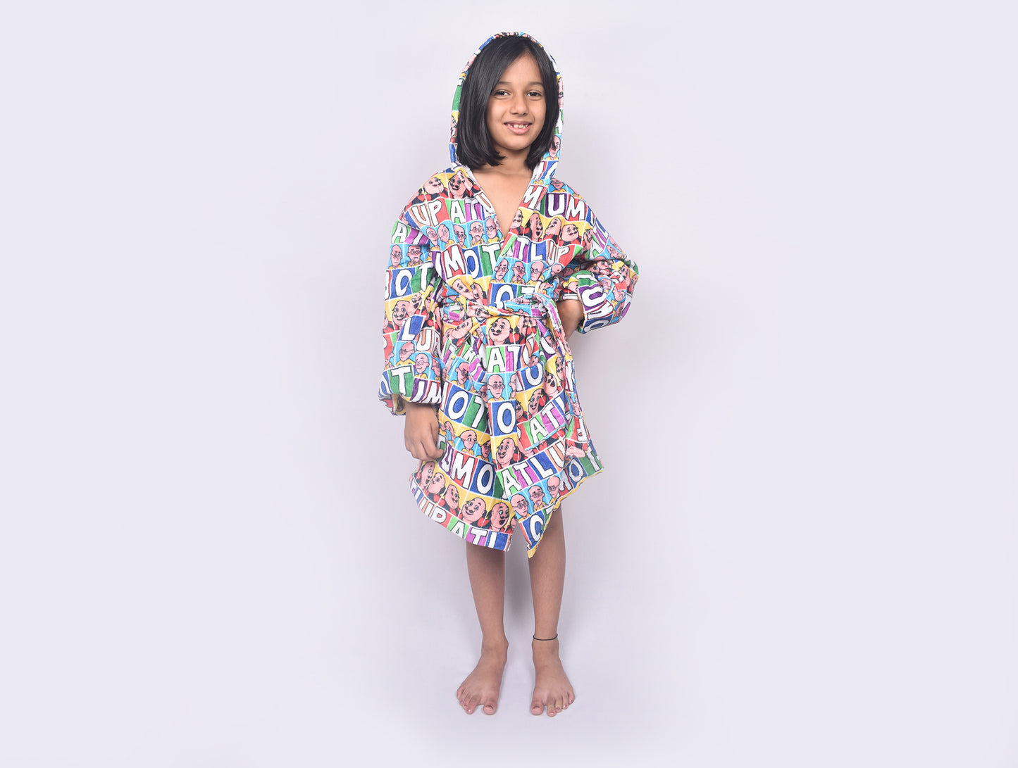 Viacom Motu Patlu Green 100% Cotton Small Bath Robe - By Spaces