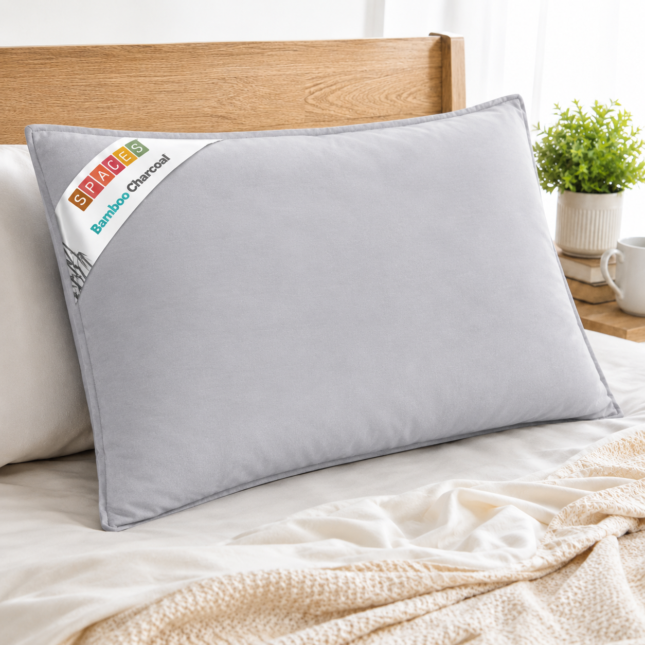 Solid White Cotton Rich Pillow - Bamboo Charcoal By Spaces
