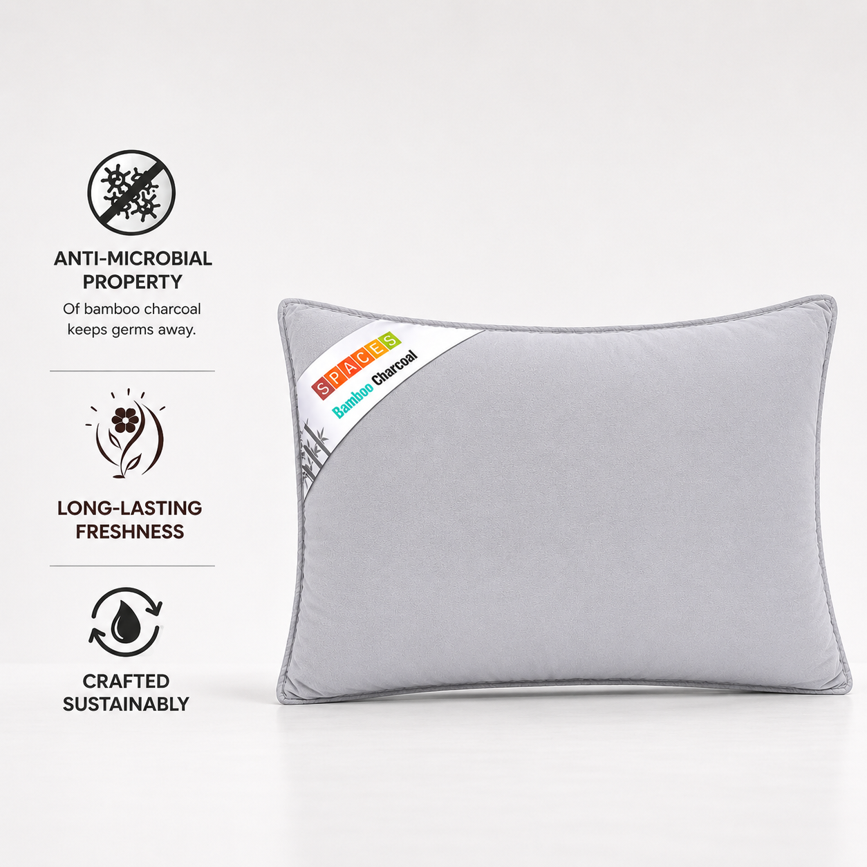 Solid White Cotton Rich Pillow - Bamboo Charcoal By Spaces