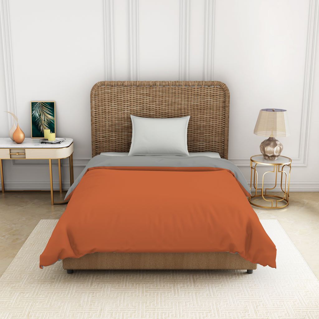 Rust/Grey 100% Cotton Shell Single Quilt  - Essentials By Spaces