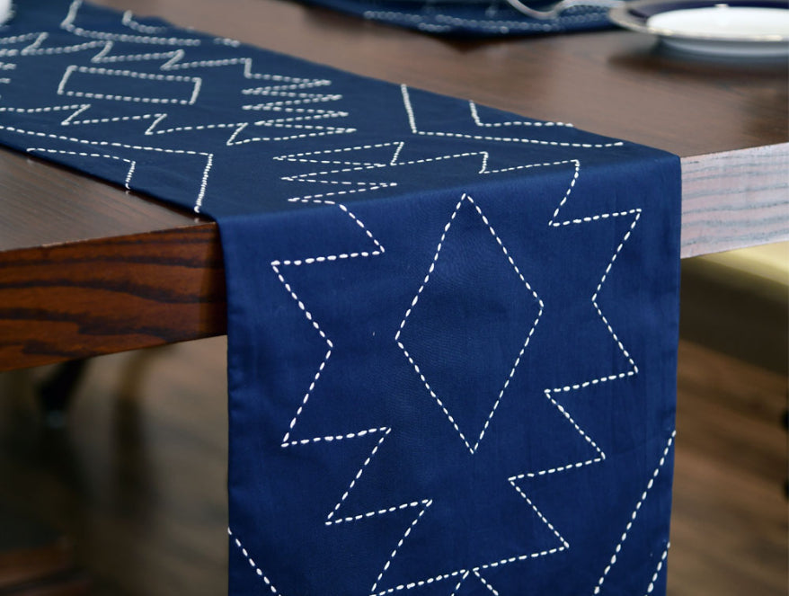 Handcrafted Blue 100% Cotton Runner - Spun By Spaces-1057366