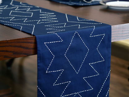 Handcrafted Blue 100% Cotton Runner - Spun By Spaces-1057366