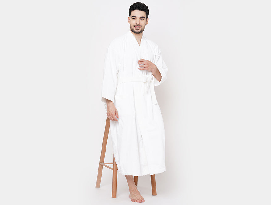 Welspun Hospitality 100% Cotton Bath Robe-White