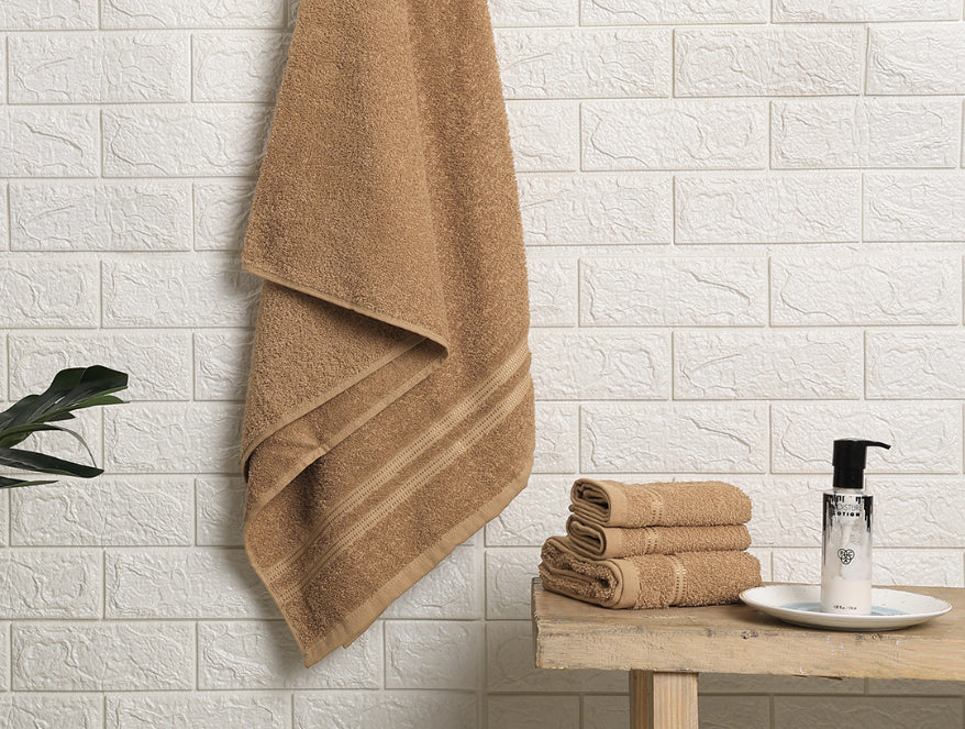 Tan - Light Brown 4 Piece 100% Cotton Towel Combo Set - Celebrations By Spaces