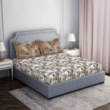 Geometric Dark Brown 100% Cotton Double Bedsheet by Atrium