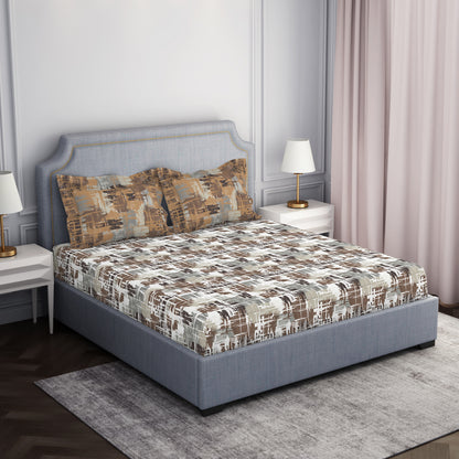 Geometric Dark Brown 100% Cotton Double Bedsheet by Atrium