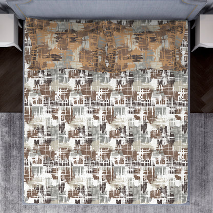 Geometric Dark Brown 100% Cotton Double Bedsheet by Atrium