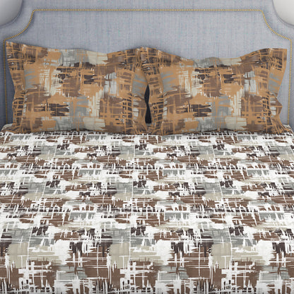 Geometric Dark Brown 100% Cotton Double Bedsheet by Atrium