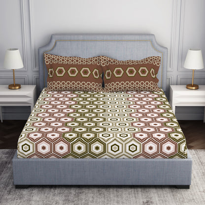 Geometric Brown 100% Cotton Double Bedsheet by Atrium
