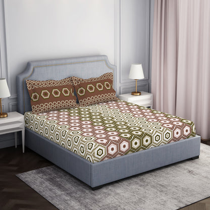 Geometric Brown 100% Cotton Double Bedsheet by Atrium
