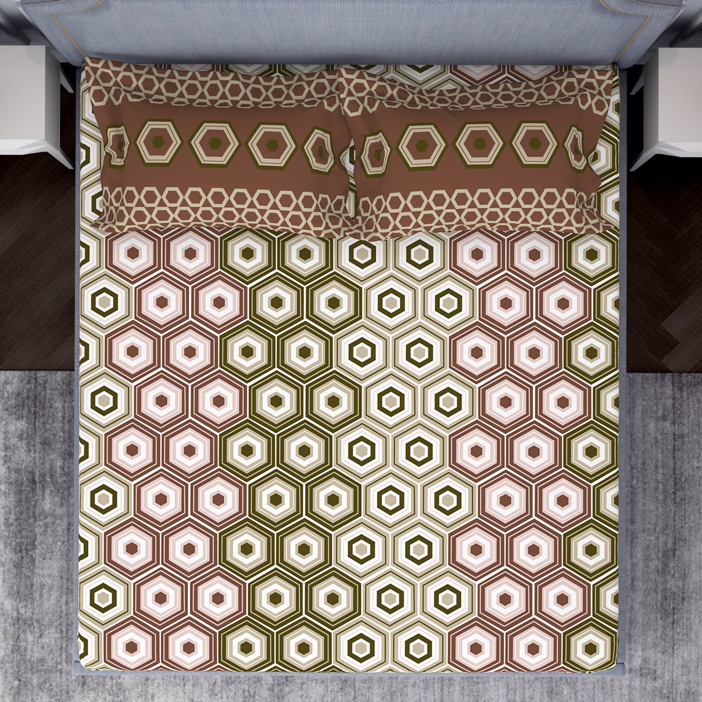 Geometric Brown 100% Cotton Double Bedsheet by Atrium