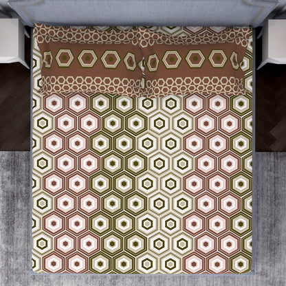 Geometric Brown 100% Cotton Double Bedsheet by Atrium