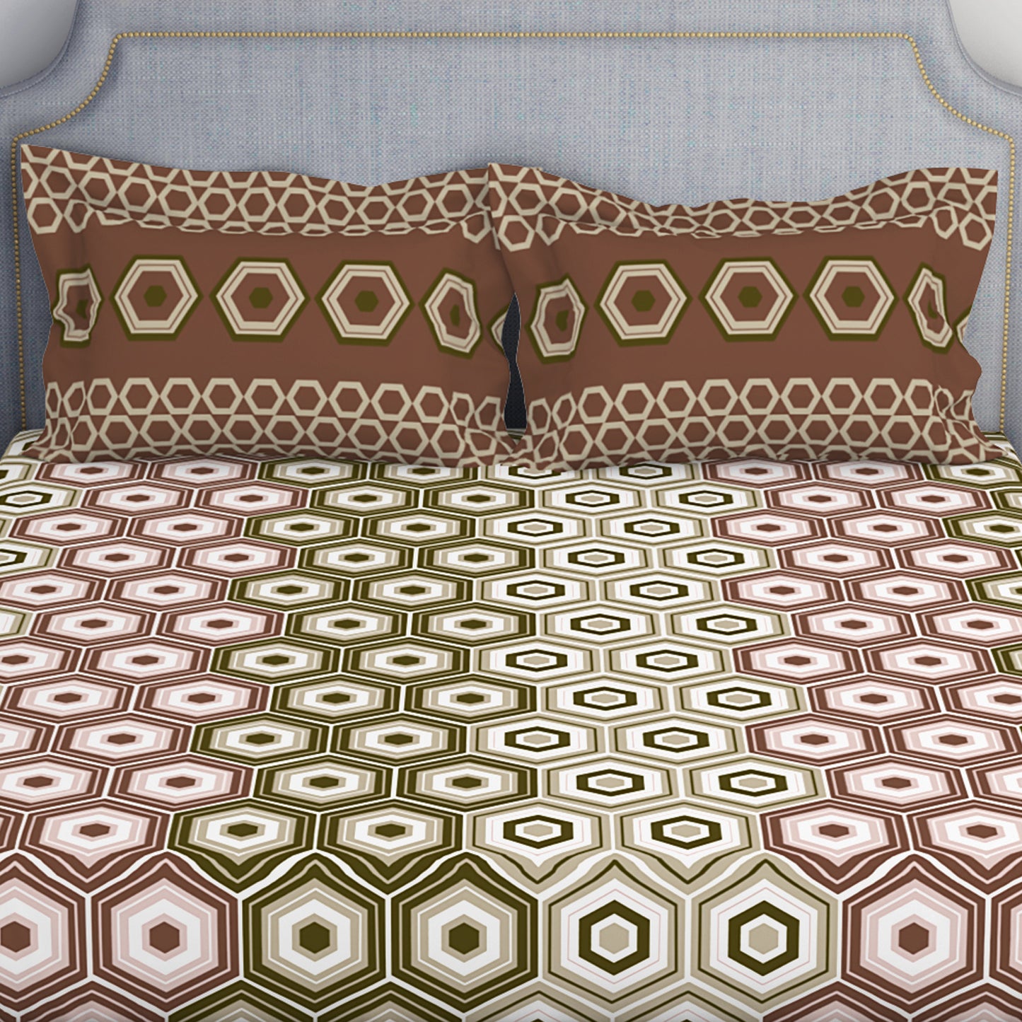 Geometric Brown 100% Cotton Double Bedsheet by Atrium