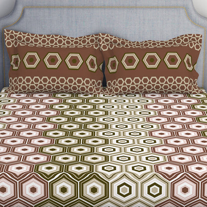 Geometric Brown 100% Cotton Double Bedsheet by Atrium