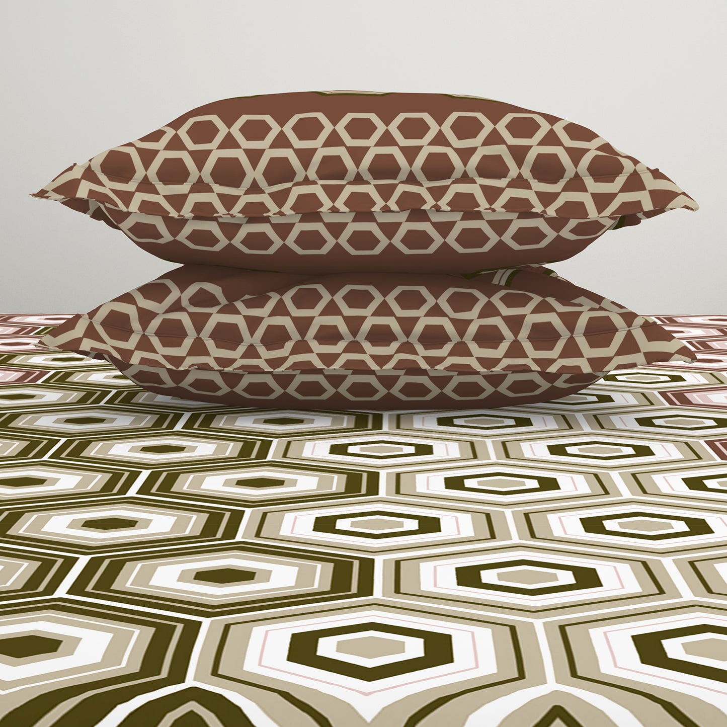 Geometric Brown 100% Cotton Double Bedsheet by Atrium