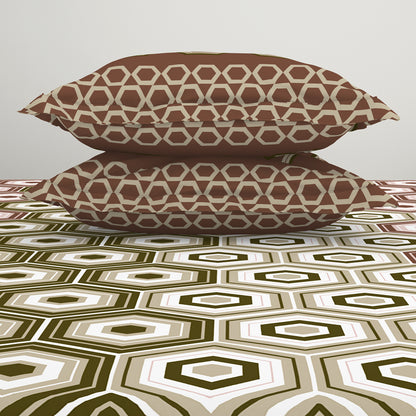 Geometric Brown 100% Cotton Double Bedsheet by Atrium