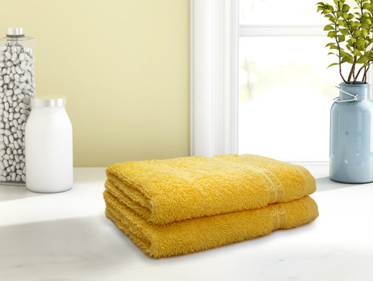 Sunray Yellow - Yellow 2 Piece 100% Cotton Hand Towel - Welspun Anti Bacterial By Welspun