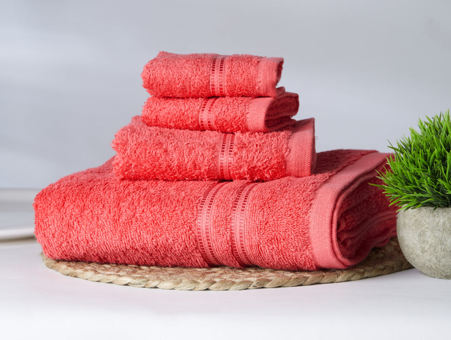 Coral 4 Piece 100% Cotton Towel Combo Set - Moments By Welspun