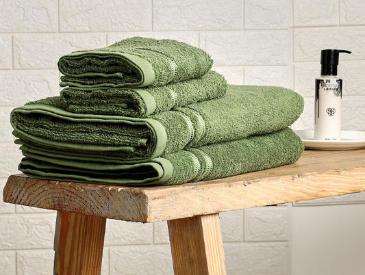 Green 4 Piece 100% Cotton Towel Combo Set - Moments By Welspun