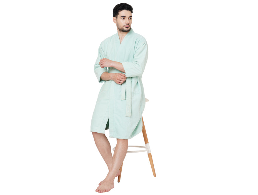 Mint-Light Green  100% Cotton Bath Robe - Welspun Dew By Welspun