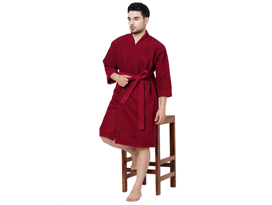 Supersoft Red Wine Medium Bath Robe - Dew By Welspun
