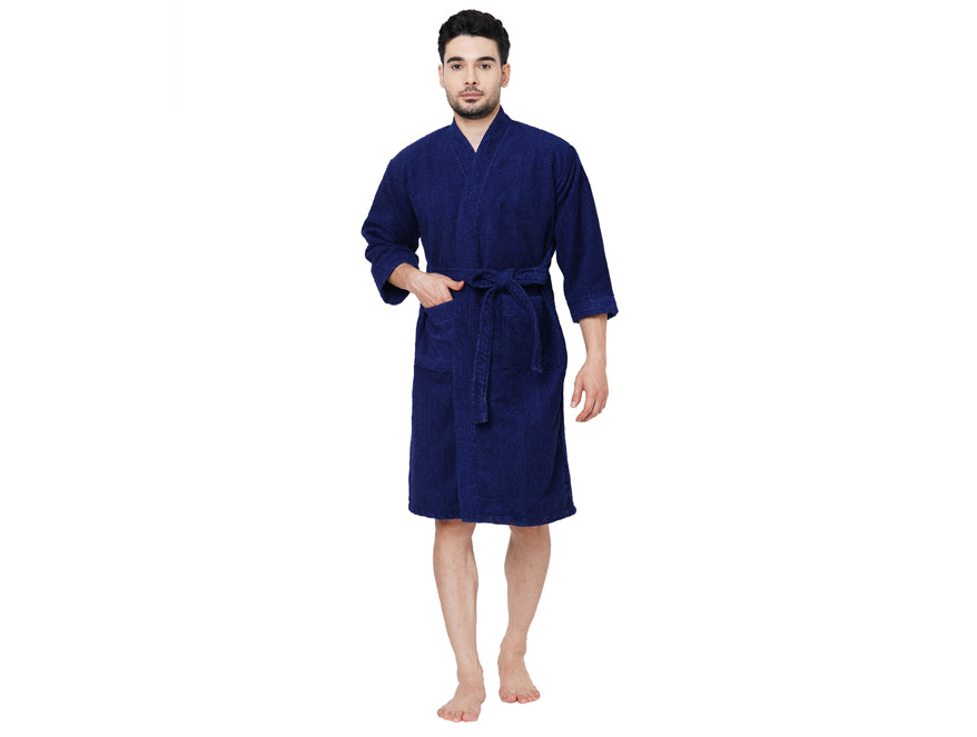 Navy Blue-Dark Blue  100% Cotton Bath Robe - Welspun Dew By Welspun