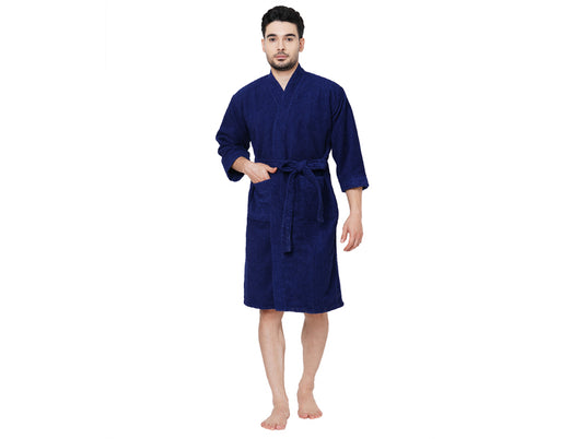 Navy Blue-Dark Blue  100% Cotton Bath Robe - Welspun Dew By Welspun