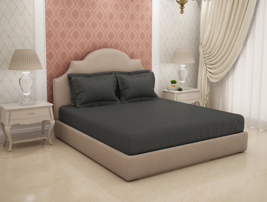 Solid Dark Grey Solid King Size Bedsheet - Eminence By Spaces