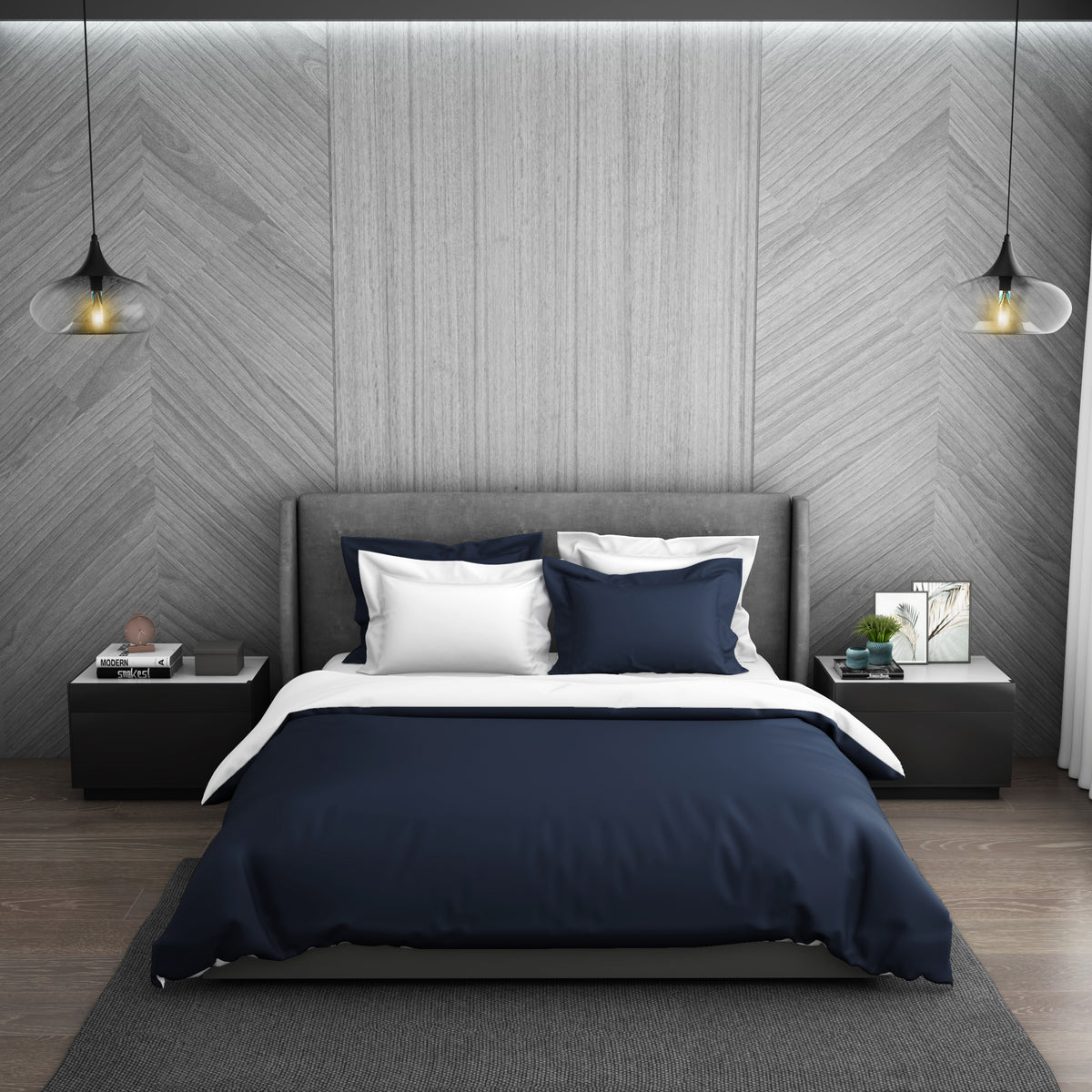 Solid Midnight Blue - Dark Blue Hygro Cotton Double Duvet Cover - Hygro By Spaces