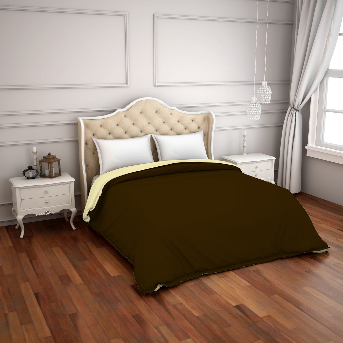 Solid Chocolate/Cream - Dark Brown Hygro Cotton Shell Double Quilt / AC Comforter - Hygro By Spaces