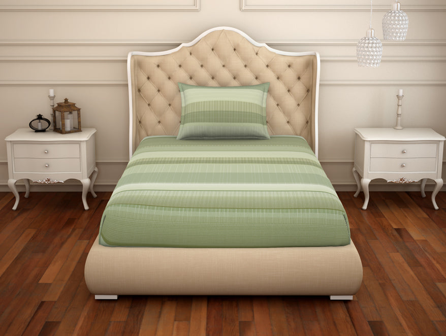 Geometric Tarragon - Light Green 100% Cotton Single Bedsheet - Adonia(Anti Bacterial) By Spaces