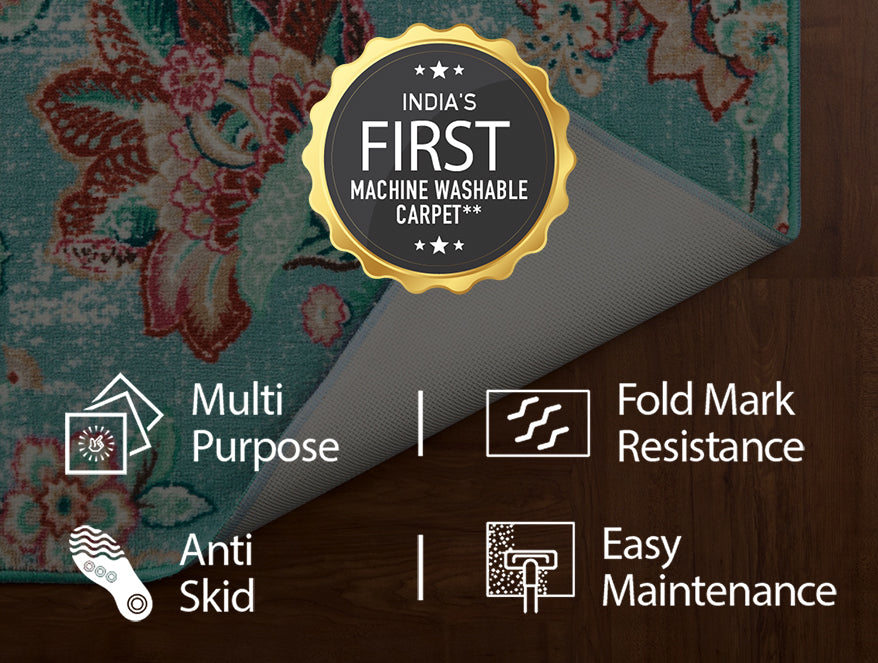 Anti Skid Light Blue Wonder Full Carpet By Welspun