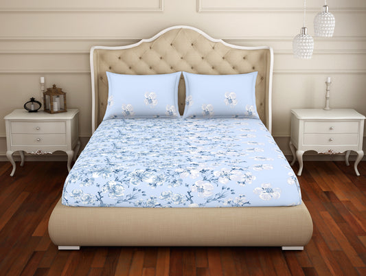 Floral Country Air - Light Blue 100% Cotton Double Bedsheet - Anti Bacterial By Welspun