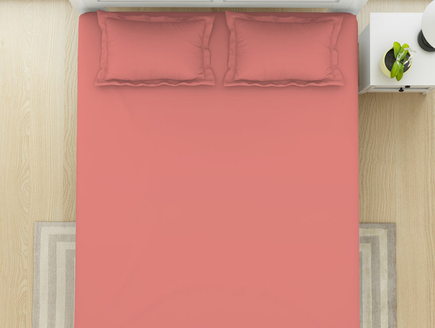 Solid Coral - Coral 100% Cotton King Size Bedsheet - Everyday Essentials By Spaces