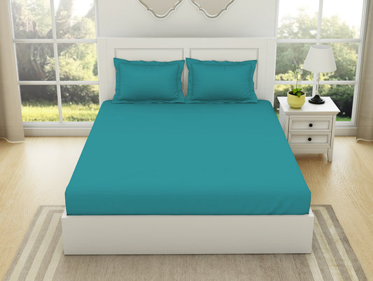 Solid Teal - Teal 100% Cotton Queen Fitted Sheet - Everyday Essentials By Spaces